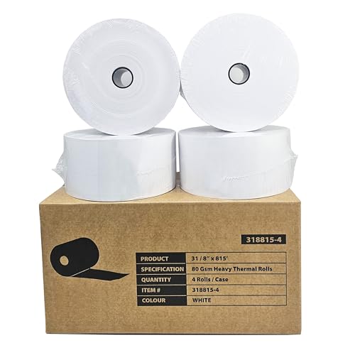 (4 Rolls - 1 Case) 3 1/8 x 815' heavy thermal paper - nautilus hyosung halo - 80 GSM ATM Special Thermal Paper Rolls - BuyRegisterRolls