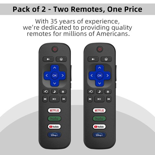 (Pack of 2) Replacement for Roku TV Remote Control, Compatible with TCL Roku/Hisense Roku/Onn Roku/Roku Built-in Smart TVs. (Not Compatible with Roku Stick or Box). 1 Year Warranty.