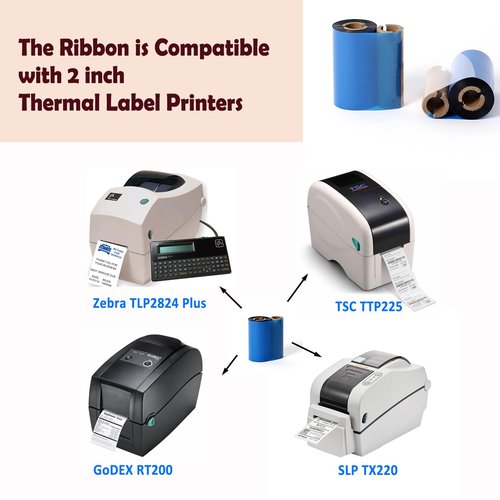 (4 Rolls) 2.24 x 244' Premium Resin Ribbon, 57mm x 74m Black Thermal Transfer Ribbon for 2'' Desk-Top Thermal Label Printers Like Zebra TLP2824, TSC, GoDex, Honeywell.. 1/2'' core