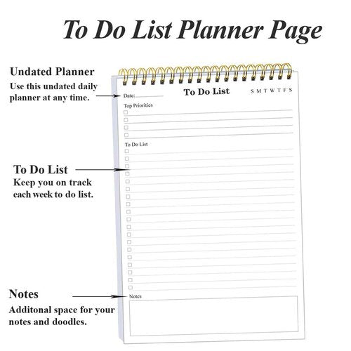 (50-Pack) To Do List Notepad - A5 Undated Daily Planner, 2500 Sheets/5000 Pages To Do List Notebook for Work, Spiral Waterproof Notepad for Office Supplies, School Planner, 5.8 x 8.3