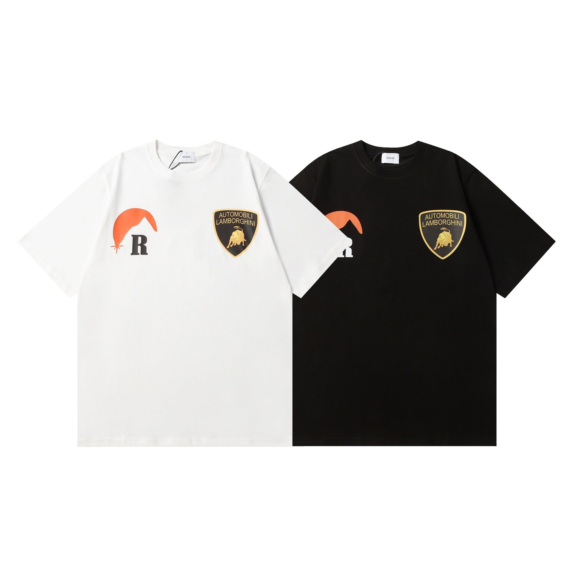 Rhude T-shirt Striped Sunset Snow Mountain Print Short Sleeve T-shirt