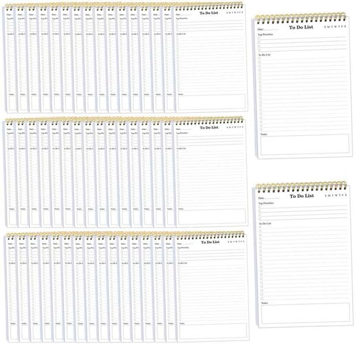(50-Pack) To Do List Notepad - A5 Undated Daily Planner, 2500 Sheets/5000 Pages To Do List Notebook for Work, Spiral Waterproof Notepad for Office Supplies, School Planner, 5.8 x 8.3
