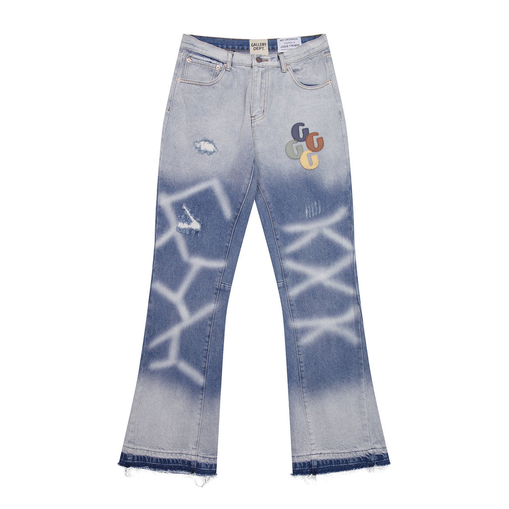 Gallery Dept Jeans leather label embroidery water ripple gradual change wash jeans